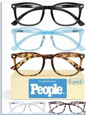 5 Pack- 5.5 Reading Glasses for Women, Eye glasses, Blue Light Readers for Women